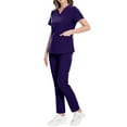 thumbnail image 4 of HAJWOH Scrubs Sets for Women Stretchy Nurse Uniform Short Sleeve V-Neck Scrub & Pants Solid Color Scrub Suit with Multi Pocket Dark Purple XXL, 4 of 5