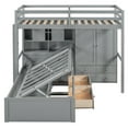thumbnail image 3 of Twin Bunk Bed with 6 Drawers & Open Storage Shelves, Wood Twin Over Twin Bunk Bed with Built-in Wardrobe and Hydraulic Bed, Grey, 3 of 9