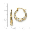 thumbnail image 2 of Real 14kt Yellow Gold White Rhodium Polished Satin Diamond-cut Hoop Earrings; for Adults and Teens; for Women and Men, 2 of 2