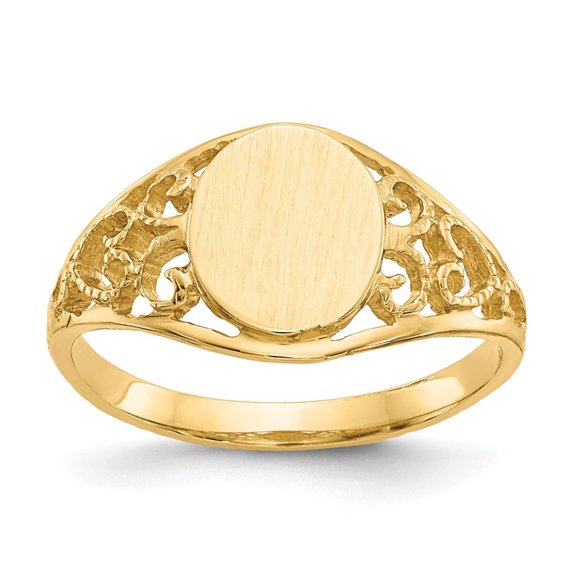 DewberryDiamonds 14k Yellow Gold 7.5x8.5mm Oval Satin Open Back Filigree Signet Ring (Weight : 1.71 gm, Ring Size : 6 )