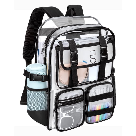 KOITHOT Clear Backpack Heavy Duty, Waterproof PVC Transparent Backpacks for Adults, Black Book Bag for School Travel