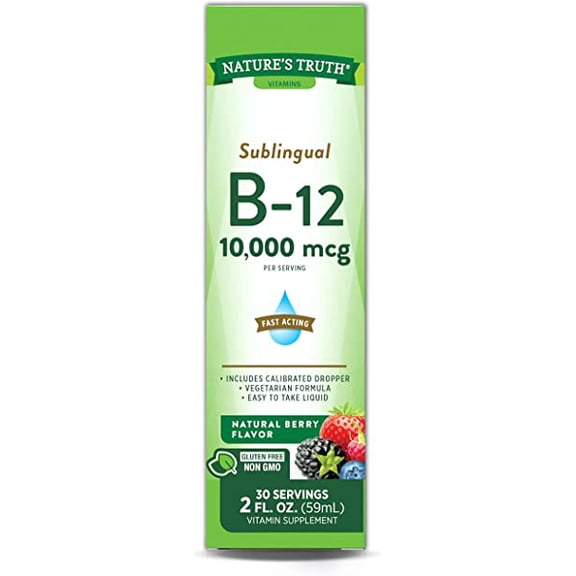 B12 Sublingual Liquid Drops 10,000 mcg 2 oz Fast Acting Vegetarian, Non-GMO & Gluten Free by Nature's Truth