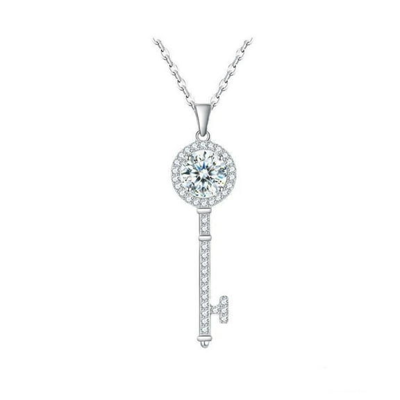Loovee Jewelry 1 CT Moissanite Necklace for Women, Solitaire Lab Imitation Diamond Pendant, 18K White Gold Plated Color Round Cut 925 Sterling Silver Necklace, GRA Certified, 18 2 inch Box Chain