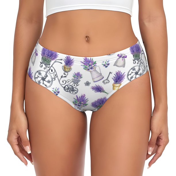 Balery Lavender Bicycle Ropa Interior de Algodón para Mujer con Dibujo – Braguitas Cómodas y Elásticas, Estilo Clásico-X-Small