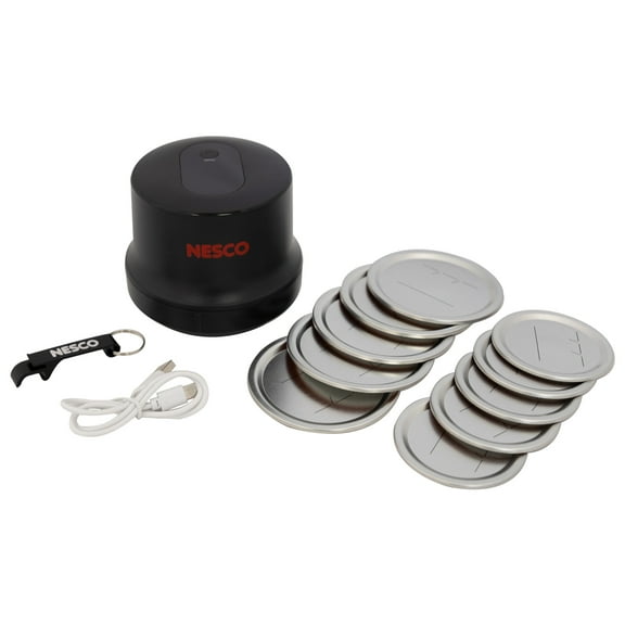 NESCO Electric Mason Jar Vacuum Sealer with 10 assorted lids, Type-C Charging Cable, and Bottle/Jar Opener