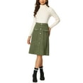 thumbnail image 2 of INSPIRE CHIC Women's Suede Skirt Knee Length Button Front Pockets Decor A-Line Skirts S Army Green, 2 of 6