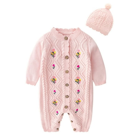 

Baby Girls Boys Floral Spring Winter Long Sleeve Button Knit Sweater Romper Jumpsuit Clothes
