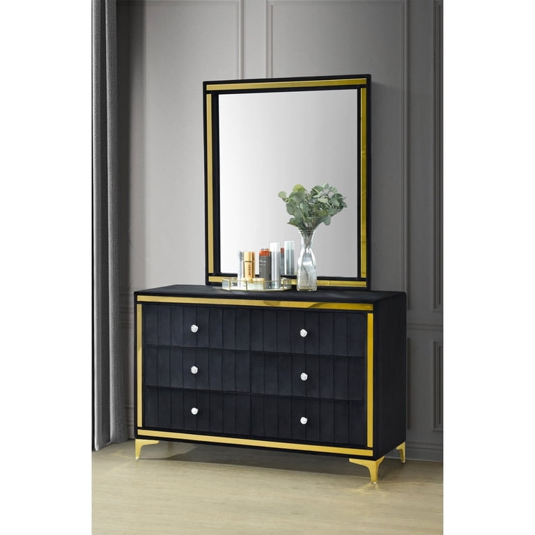 Woodpeckers Furniture and Mattress 6 Drawer Velvet Dresser with Mirror & Legs