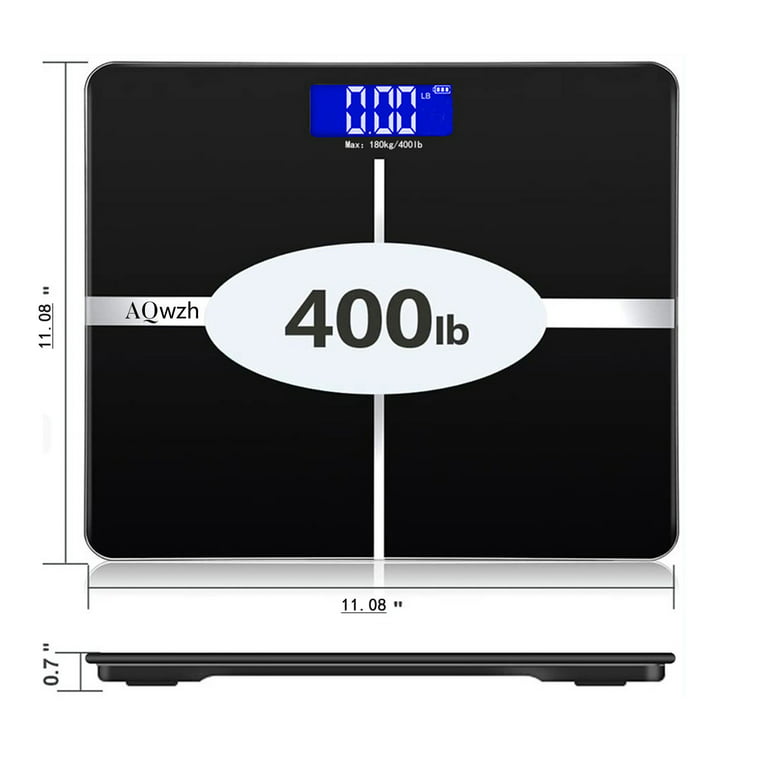 Aqwzh Body Weight Bathroom Scale with Step-On Technology, 396 lb, Body Tape Measure Included, Black