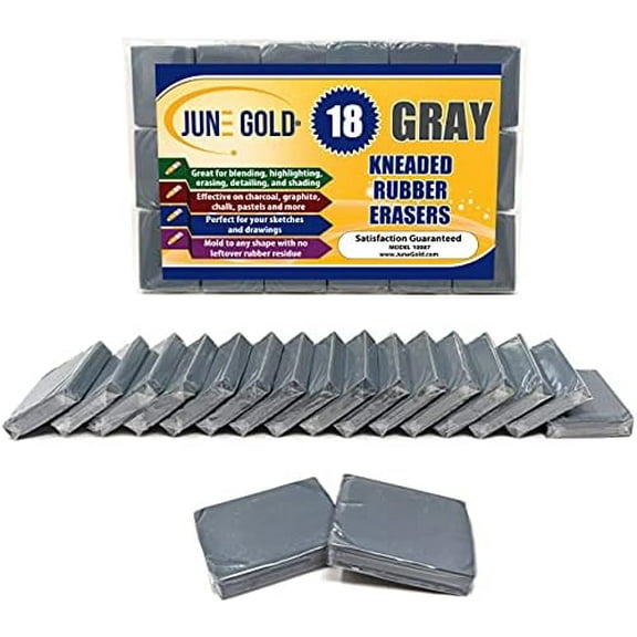 18 Gray Kneaded Erasers, Blend, Shade, Smooth, Correct, and Brighten Your Sketches and Drawings