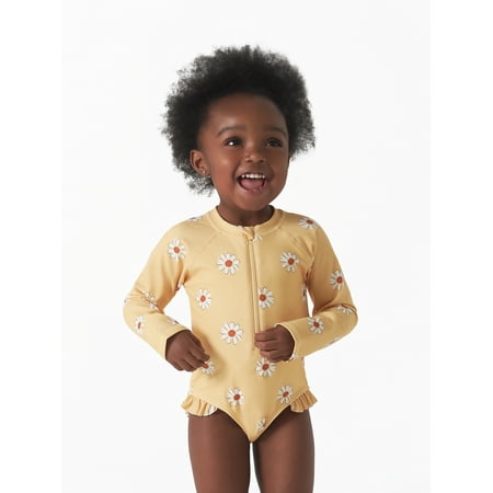 

Modern Moments by Gerber Baby and Toddler Girls Long Sleeve Rash Guard Swimsuit with UPF 50+ Sizes 12M-5T