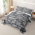 thumbnail image 3 of Castle Fairy Abstract Rock Slate Texture Twin Quilt Set 2 Pieces,Geometric Stacked Stone Block Twin Coverlet Set,Charcoal Gray,1 Bedspread and 1 Pillowcase, 3 of 7