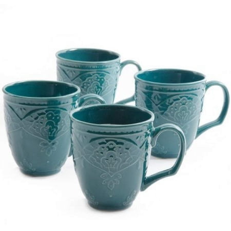 Charming 'Antique Style' Farmhouse Lace Mug Set (OCEAN TEAL), 4-pack By The Pioneer Woman