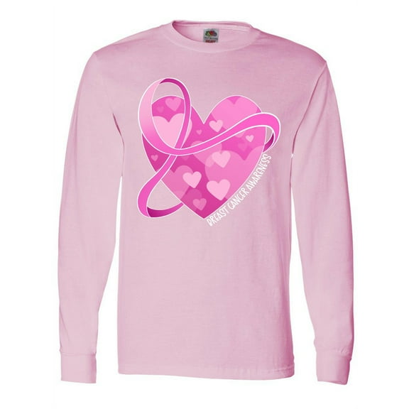 Inktastic Breast Cancer Awareness Pink Ribbon Around Heart Long Sleeve T-Shirt