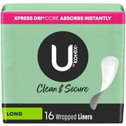 U by Kotex Clean & Secure Wrapped Panty Liners, Light Absorbency, Long Length, 16 Count