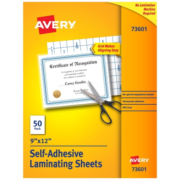 Láminas laminadoras Avery Clear de 9 x 12 cm, permanentes, 50 hojas