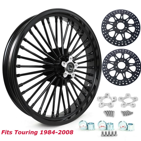 21 x 3.5 Fat Spoke Front Wheel w/ Rotors for Harley Touring Bagger Electra Glide Classic FLHTC FLHT Road Glide FLTR Road King FLHR Police EFI FLHPI 1984-2008 2004 2005 2006 2007 Street Glide FLHX