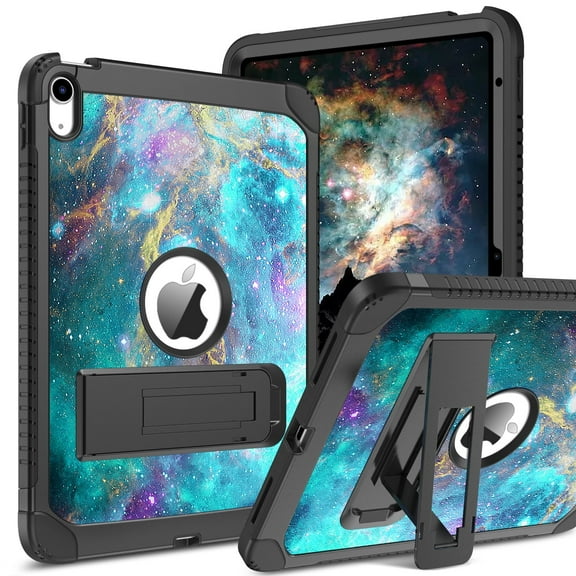 DOMAVER iPad Case for 11" iPad Pro 11th Gen (2025) & 10.9" iPad 10th Gen (2022) - Slim Shockproof Rugged Cover with Kickstand, TPU Bumper & Glowing Green Nebula Design