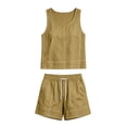 thumbnail image 5 of Cagogo Women Plus Size 2 Piece Shorts Set Casual Summer Round Neck Sleeveless Tank Top Matching Lounge Outfits Loose Comfy Pants Tracksuits Travel Airport Clothes, Brown 3XL, 5 of 9