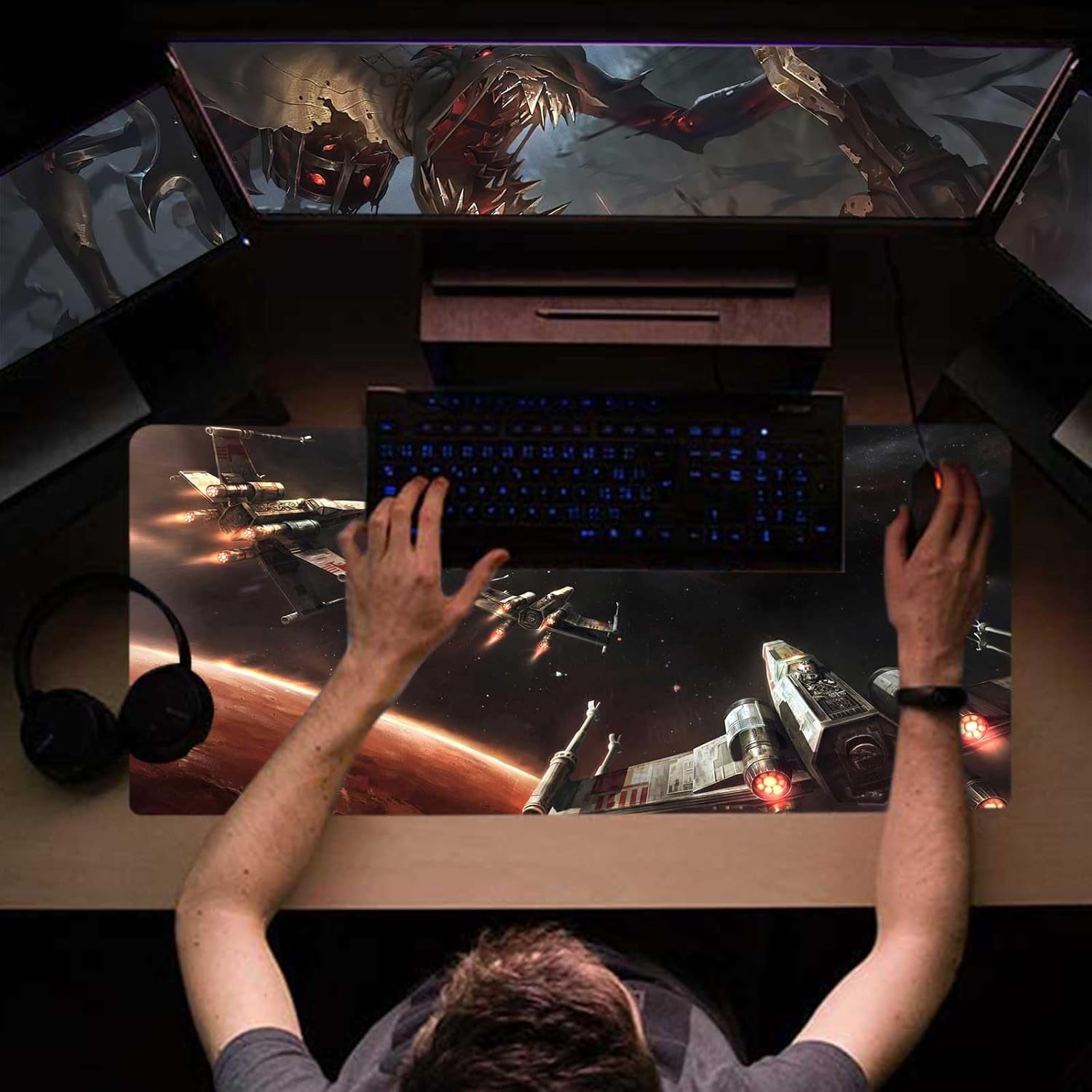 XXL Large Gaming Mouse Pad,Mousepad with Stitched Edge Frame & Non-Skid Rubber Base,Desk Mat for Work,Office Desk Pad for Laptop,Computer Keyboard and Mice Combo Pads Mouse Mat 31.5X15.7 inches