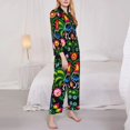 thumbnail image 4 of Kll Roosters And Flowers Print Women'S Long Sleeve Pajamas With Pants Sleepwear Loungewear 2 Set-Medium, 4 of 9