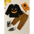 thumbnail image 2 of Wassery 2PCS Baby Boy Girl Halloween Clothes Newborn Long Sleeve Pumpkin Face Print Sweatshirt Top Elastic Waist Sweatpants Infant Casual Fall Halloween Outfit 0-12 Months, 2 of 9