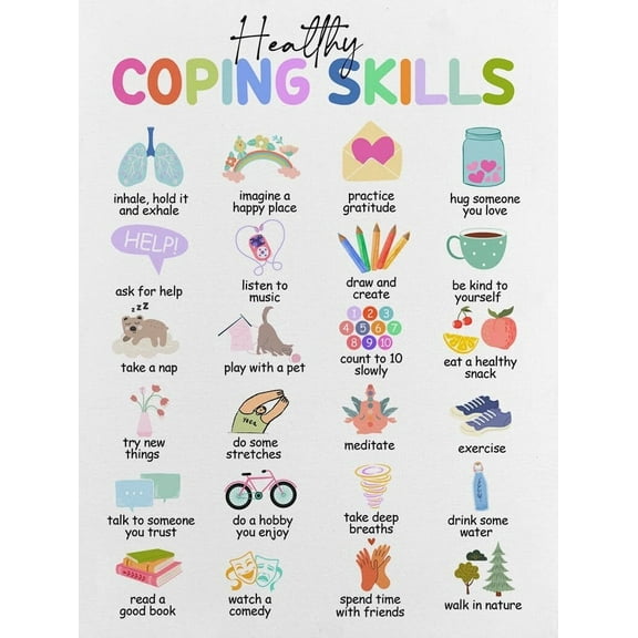 Mental Health Framed Canvas Wall Art Coping Skills Poster Print Wall Decor for School Counselor Therapy Office Calming Corner poster