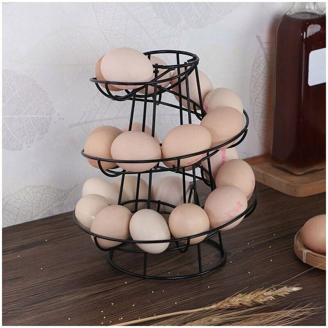 Dispensador de huevos Almacenamiento en espiral Metal Hierro Espiral Estante para huevos Soporte para huevos Cocina 24x20x20cm Negro