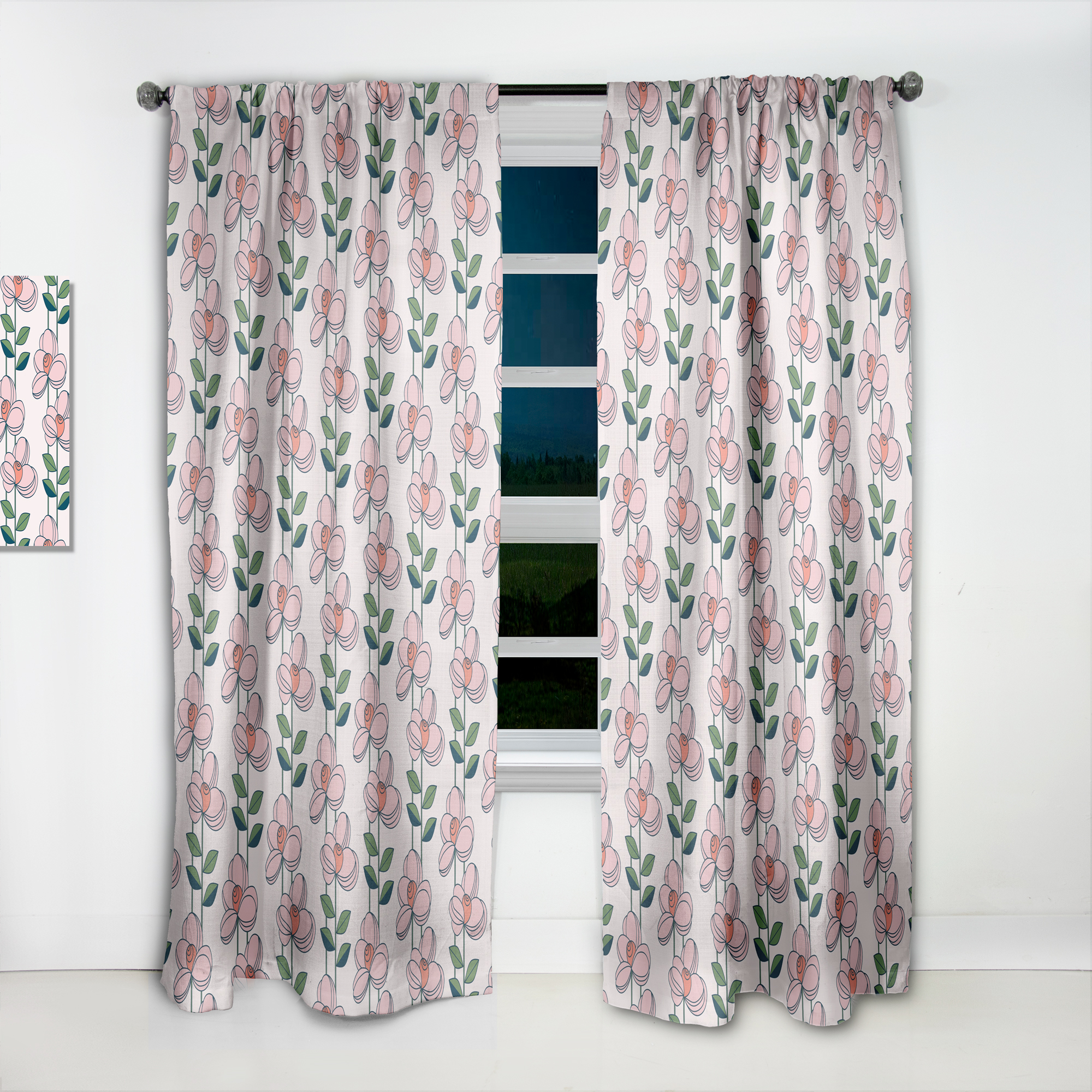 Designart 'Botanical Floral Retro XII' Mid-Century Modern Curtain Panel