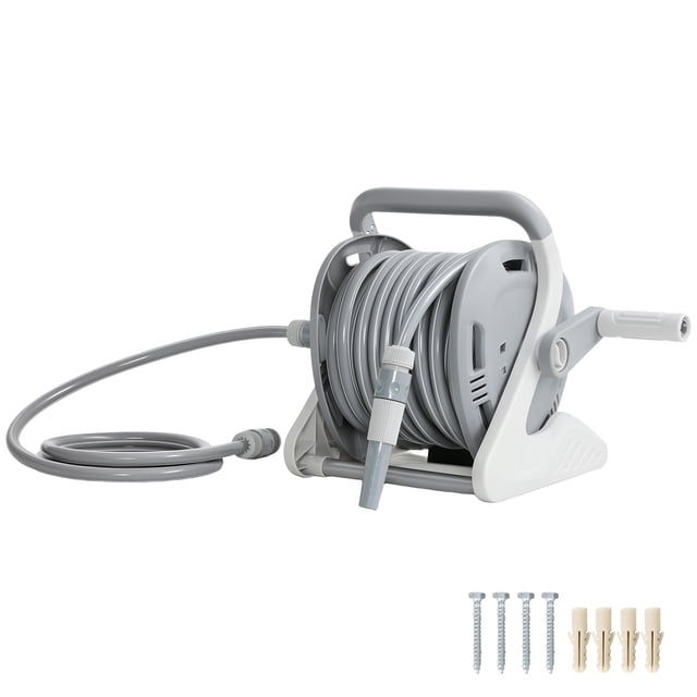 Outsunny Portable Garden Hose Reel, 1/2" x 66ft Wall Mounted Hose Reel