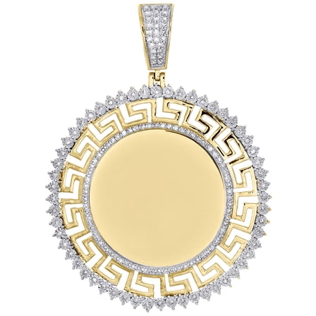 10K Yellow Gold Genuine Diamond Mens Greek Key Round Memory Frame Pendant 1/2 CT