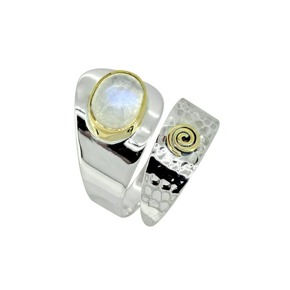 YoTreasure Rainbow Moonstone Solid 925 Sterling Silver Brass Designer Ring