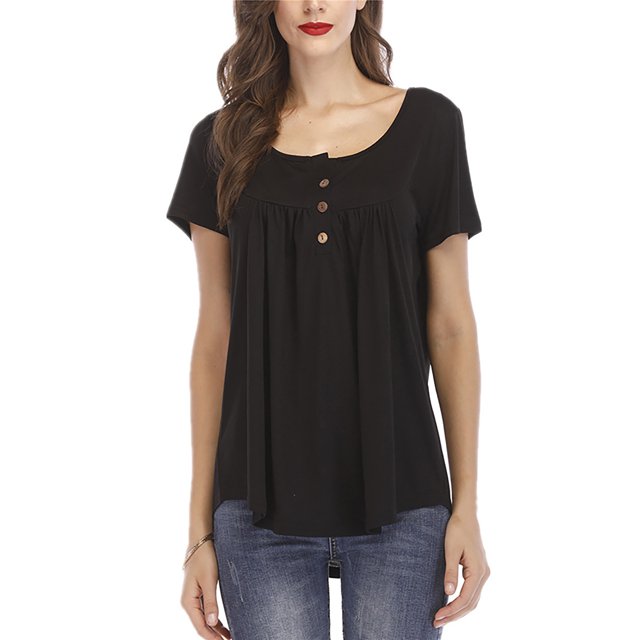 Innerwin T-Shirt Couleur Unie Femmes Hauts Été Manches Courtes Mode Tee Noir P