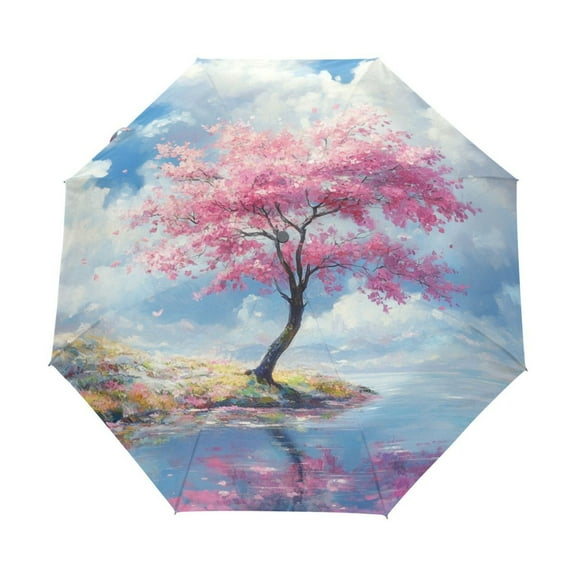 BZSMCE One-Touch Auto Open Close Rain Umbrella With Creative Whispers Of Spring Pattern