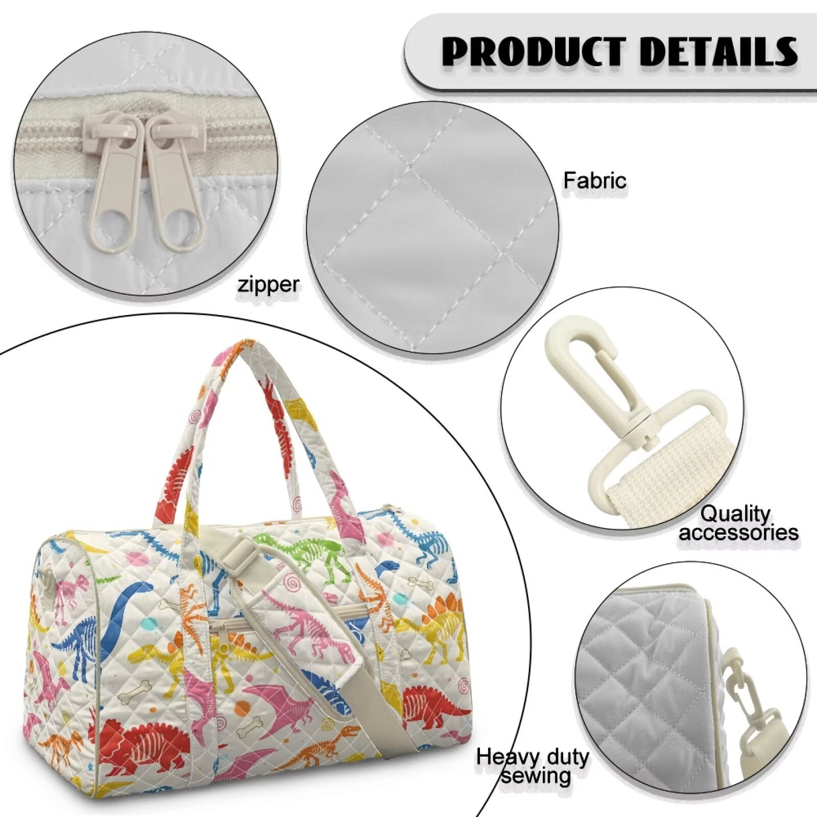 Xixirimido Colored Dinosaur Skulls Print Travel Duffle Bag Weekender Bags Sport Gym Bag for Women Men, Hospital Bag for Labor and Delivery, Overnight Bags with Trolley Sleeve