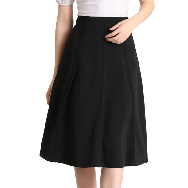 INSPIRE CHIC Falda Acampanada Plisada Elástica De Cintura Alta Para Mujer Negro XL
