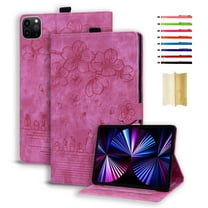 TECH CIRCLE Case for iPad Air 11 Inch M2 2024, iPad Air 5th/4th Case 2022/2020, iPad Pro 11 inch case, PU Leather Embossed Flower Folio Case with Pencil Holder Multi-Viewing Angles Stand Cover,Rose
