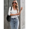 thumbnail image 4 of Top LUXVEER acanalado con mangas 3/4 y cuello en V con ribete de encaje blanco para mujer, 4 of 7