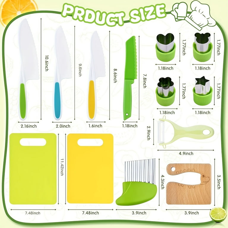 13 Pieces Montessori Kitchen Tools for Toddlers-Kids Cooking Sets Real-Toddler Safe Knives Set for Real Cooking with Plastic Toddler Safe Knives