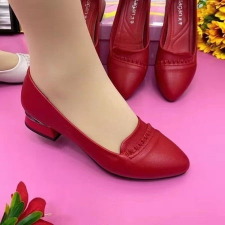 

PU Low-heeled Shoes for Woman Elegant Lady Loafers with Soft Sole for Family Friends Neighbors Gift 35 Red