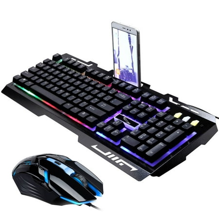 Keyboard Mouse Combo, TSV Gamer Wired Rainbow LED Backlit Metal Pro Gaming Keyboard and 2400DPI 6 Buttons Mouse for Laptop