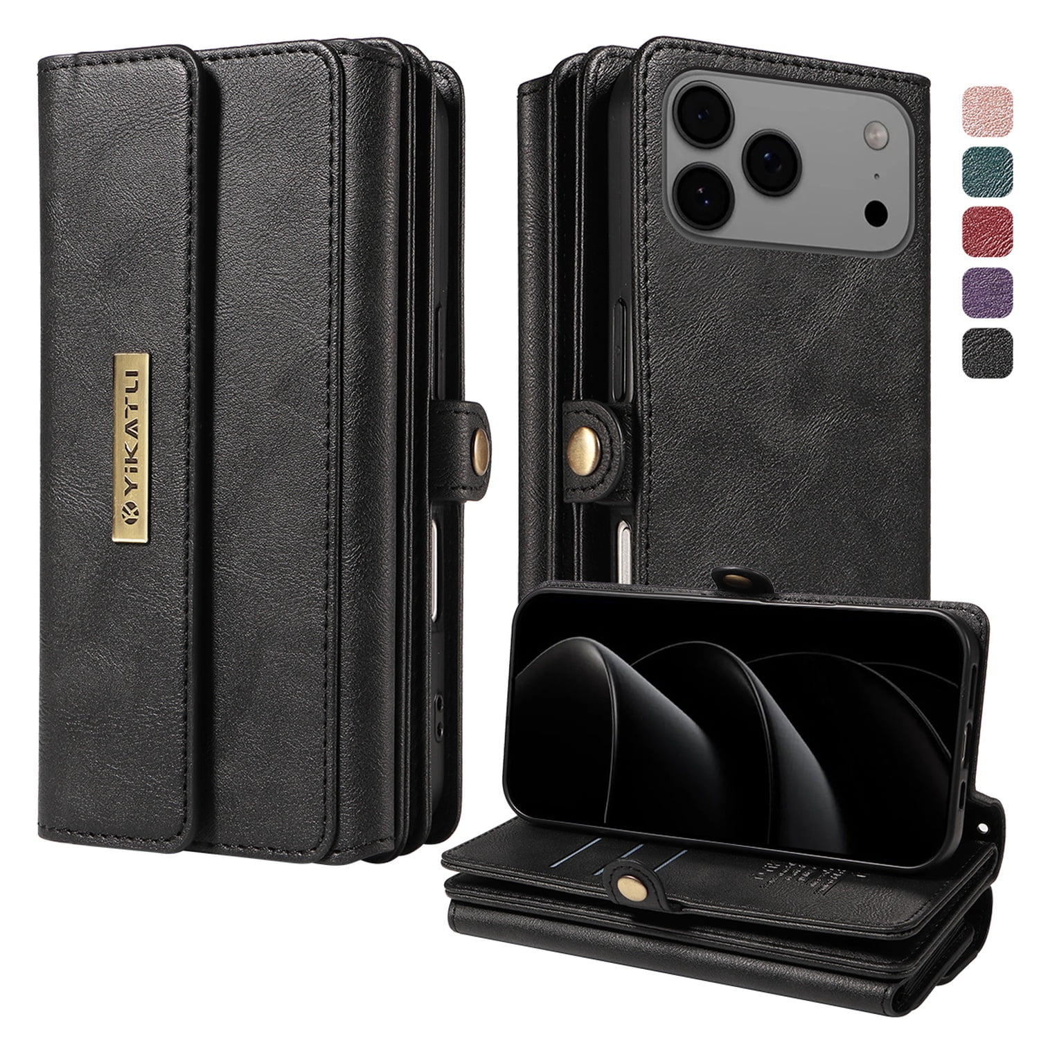 Allytechgroup Crossbody Wallet Case for Apple iPhone 17 Pro Max, Magnetic PU Leather Flip Protective Case Cover with RFID Blocking, 14 Card Slots Cash Pocket Zipper Pocket Shoulder Strap,Black