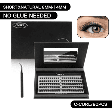 Cofier DIY Lash Kit Press on Lash No Glue Lash Self-Adhesive Eyelash Kit Individual Lashes Beginner Friendly Makeup Cosmetic Eyelashes with Tweezers(80/90/120 Pcs)