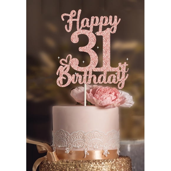 Topper para pastel Veegood de 31.º cumpleaños con brillo rosa, 18,5 cm