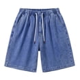 thumbnail image 6 of BiZtdJrK Jeans Shorts for Men Baggy Vintage Wide Leg Jorts Y2K Streetwear Hippie Clothes Drawstring Elastic Waistband Denim Shorts Blue L, 6 of 7