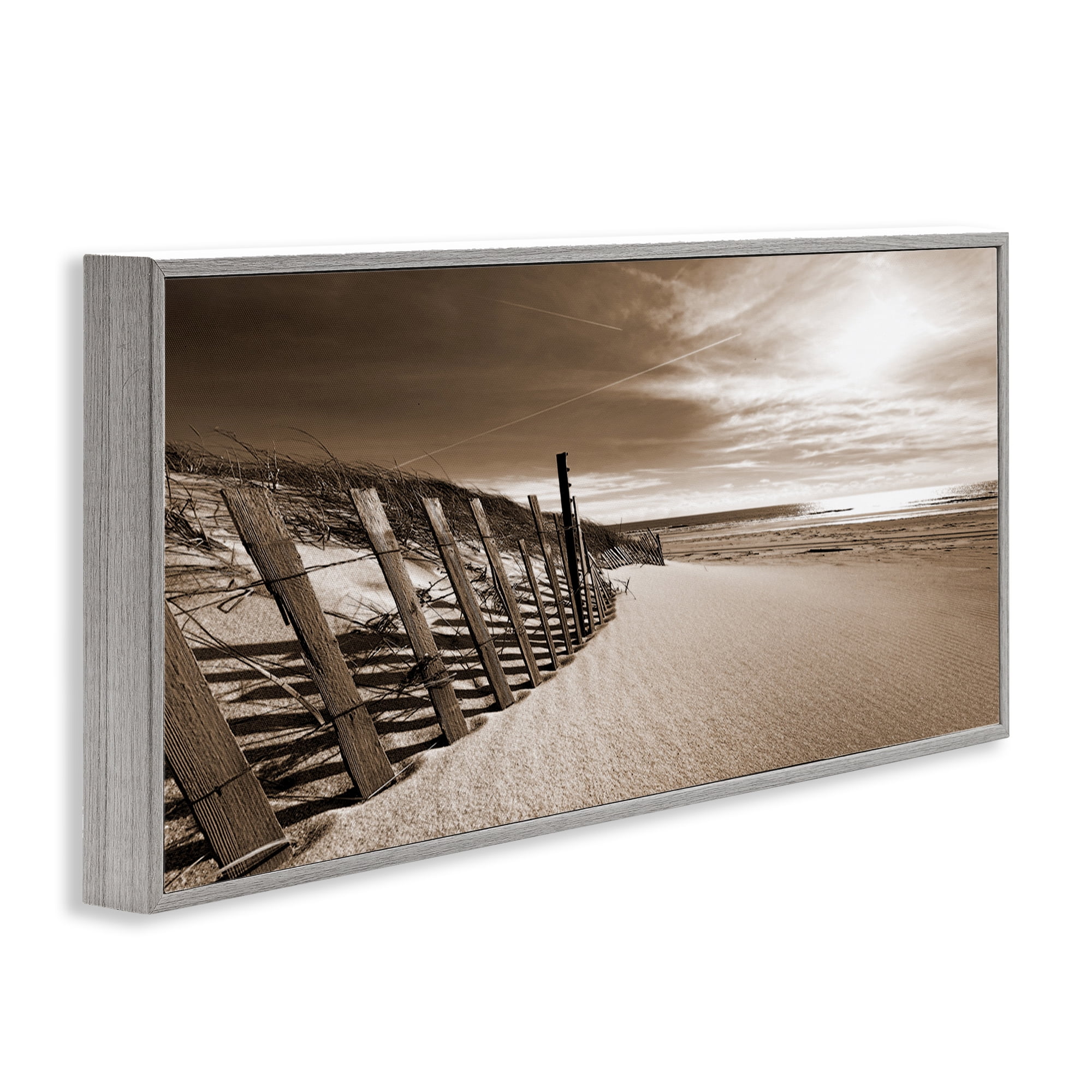 Stupell Industries Serene Sands View Landscape Photography Gray Framed Art Print Wall Art, 30 x 13