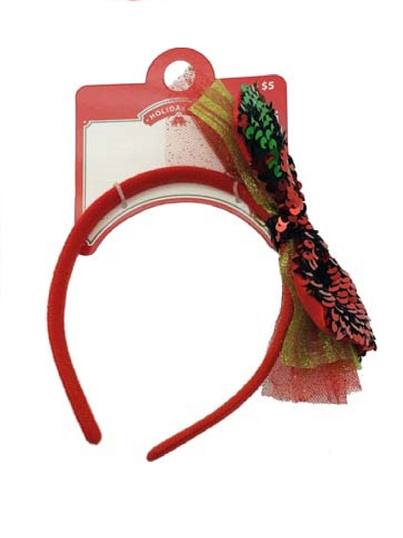 Holiday Time Sequin Side Bow Headband, for Women and Teens, Red/Green
