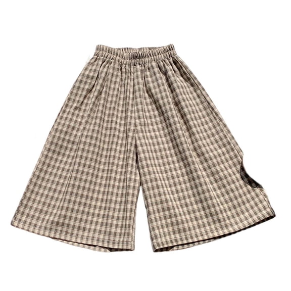 Guluxicc Girls Wide Leg Plaid Pants Comfort Cotton Loose Elastic Waist Summer Palazzo pants for 1-11 Years