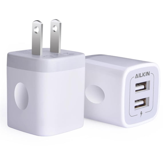 USB Wall Charger, Charger Adapter, Ailkin 2-Pack 2.1Amp Dual Port Quick Charger Plug Cube for iPhone