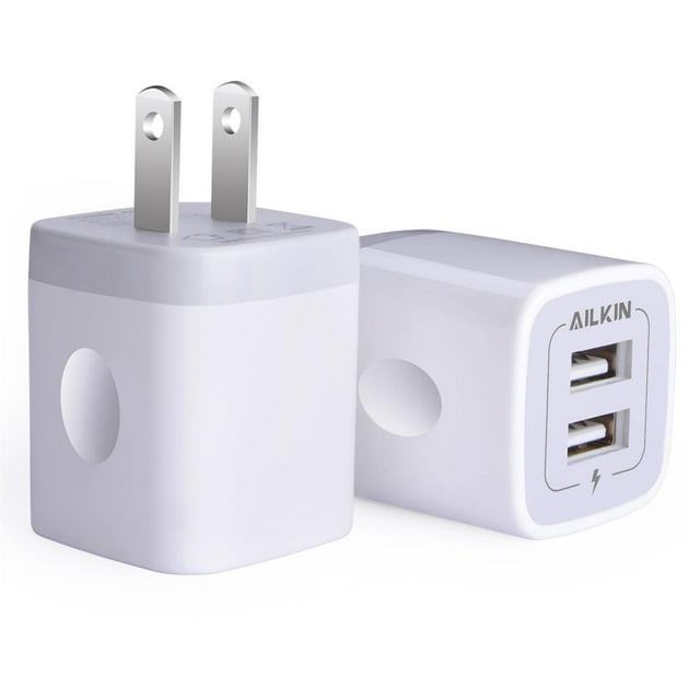 USB Wall Charger, Charger Adapter, Ailkin 2-Pack 2.1Amp Dual Port Quick Charger Plug Cube for iPhone